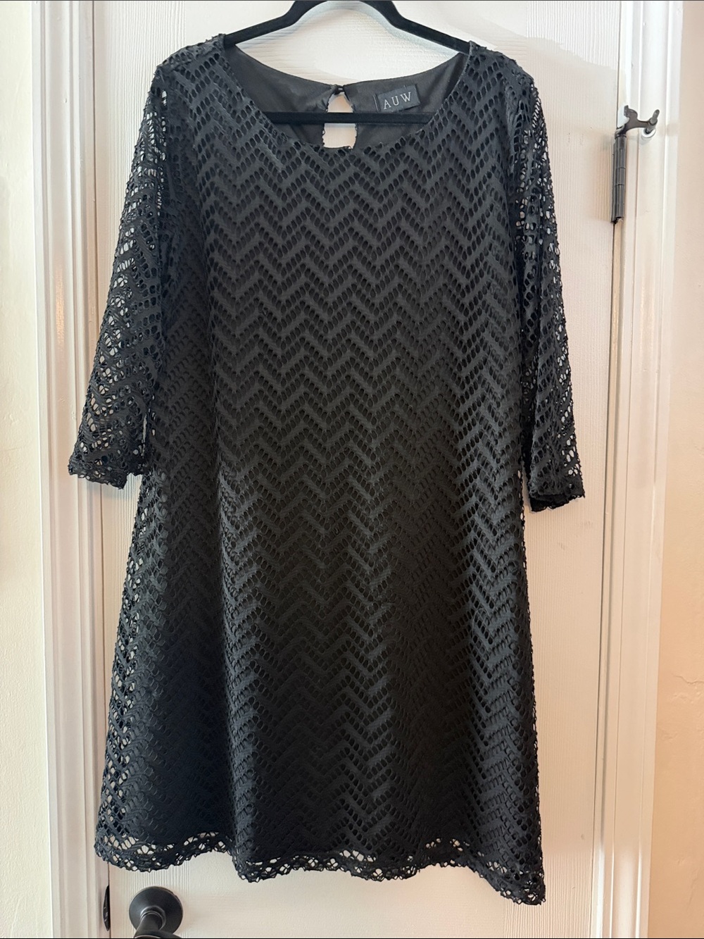 AUW Black Chevron Lace Mini Dress